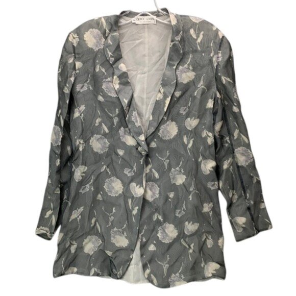 Giorgio Armani Collezioni Silk Sheer Floral Blazer Women’s Gray White Size 4 - Picture 1 of 11